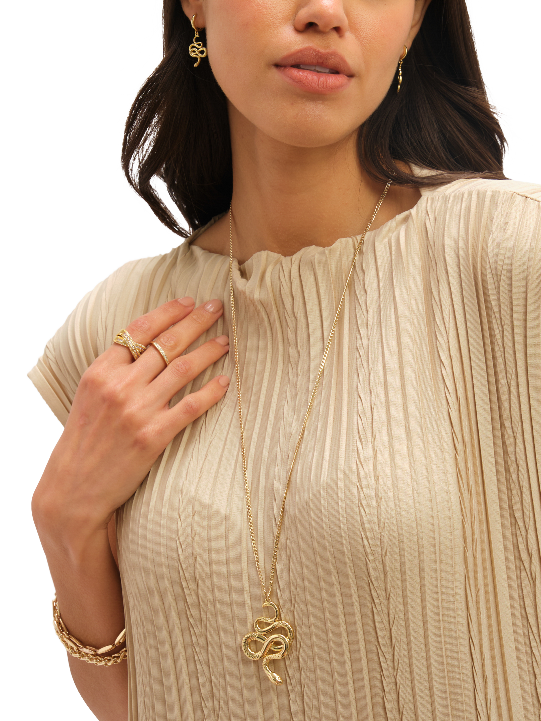 Product image 2 of 5, which shows Jon Richard Gold Plated Snake Long Pendant