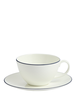 Wedgwood Gio Blue Line Bone China Tea Cup & Saucer, 290ml, White/Blue, White/Blue