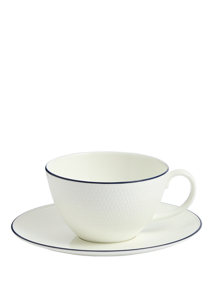 Wedgwood Gio Blue Line Bone China Tea Cup & Saucer, 290ml, White/Blue, White/Blue