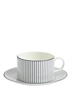 Wedgwood Gio Pinstripe Bone China Tea Cup & Saucer, 235ml, White/Blue, Blue/White