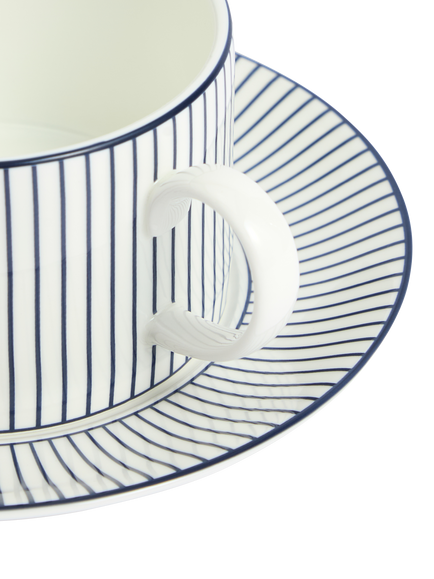 Wedgwood Gio Pinstripe Bone China Tea Cup & Saucer, 235ml, White/Blue - view 2, Blue/White