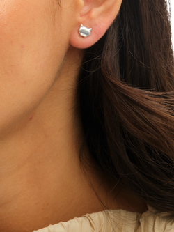 Simply Silver Polished Cat Stud Earrings - view 2, Silver