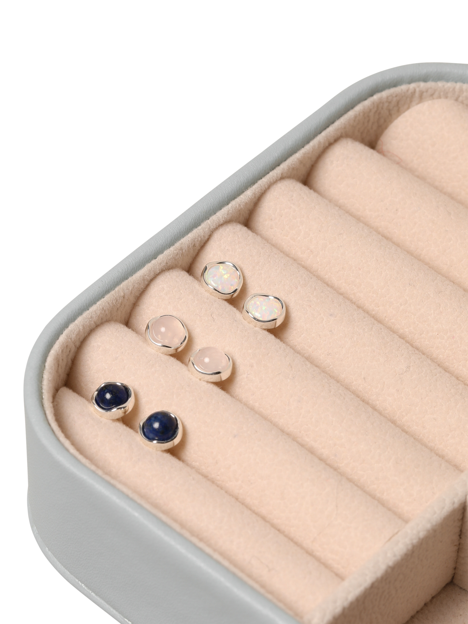 Product image 3 of 5, which shows Simply Silver Polished Semi Precious Opal Stud Earrings