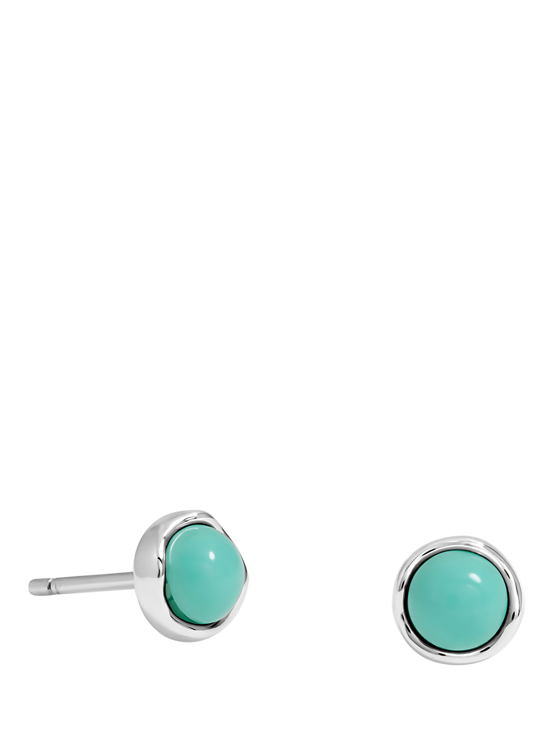 Product image 1 of 3, which shows Simply Silver Polished and Turquoise Stud Earrings, Silver