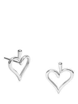 Simply Silver Polished Open Heart Stud Earrings, Silver, Silver