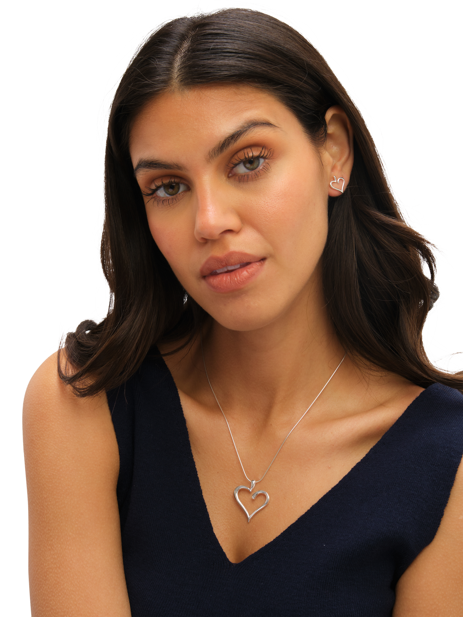 Product image 2 of 4, which shows Simply Silver Polished Open Heart Stud Earrings, Silver