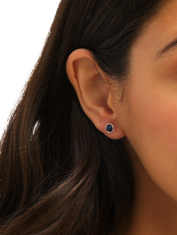 Simply Silver Polished Semi Precious Lapis Stud Earrings - view 2, Silver