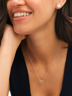 Simply Silver Pave Clover Interlink Necklace, Silver - view 2, Silver