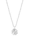 Simply Silver Polished and Pave Clover Pendant Necklace, Silver