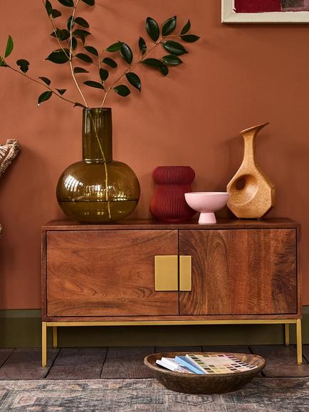 Swoon Banner Small Media Unit, Brown/Brass - view 2, Dark Brown