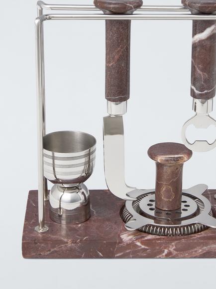 John Lewis Icon Stainless Steel & Red Marble Bar Tool Gift Set, 5 Piece - view 2, Stainless Steel