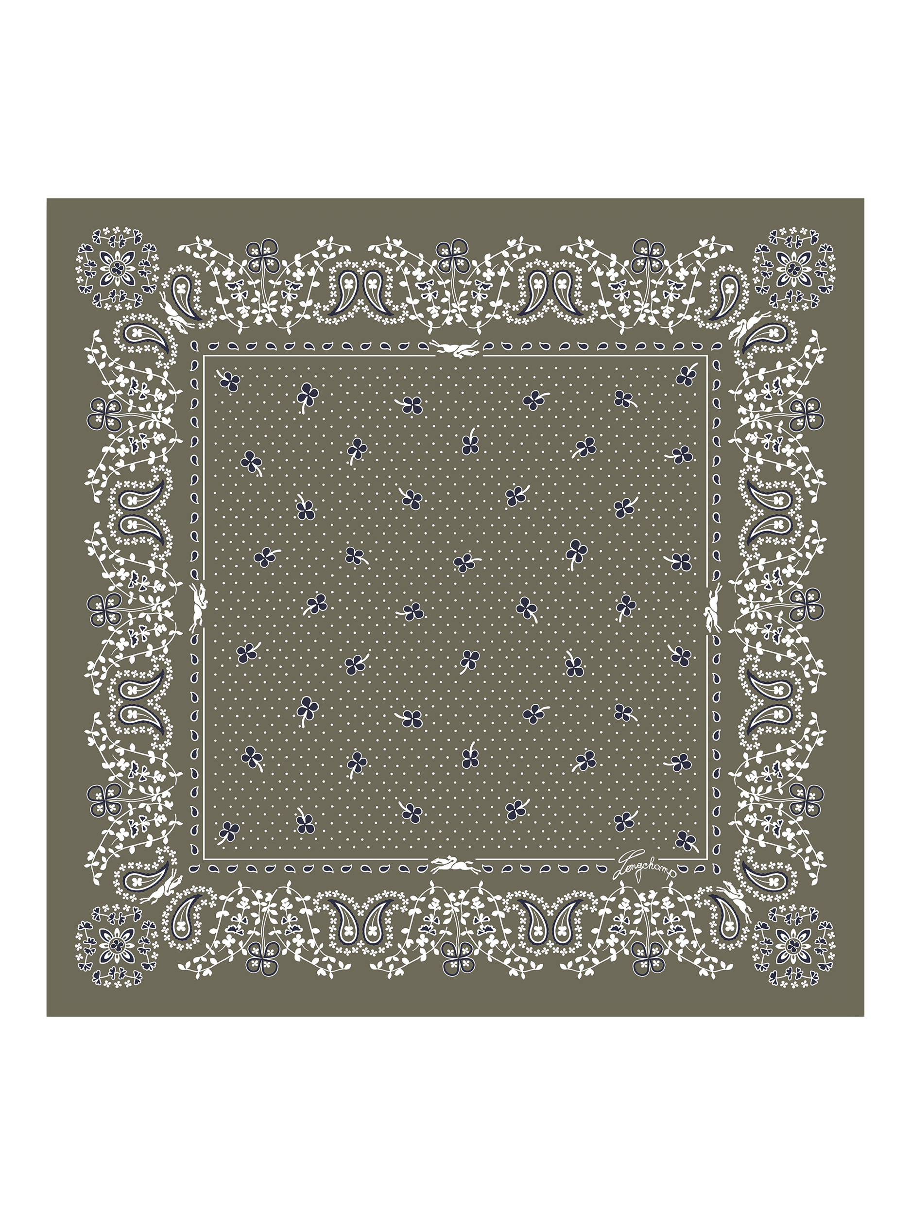 Product image 1 of 2, which shows Longchamp Bandana Silk Scarf, Green