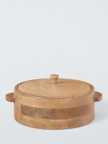 John Lewis Chapati Bowl & Lid, 22cm, FSC-Certified (Mango Wood), Natural