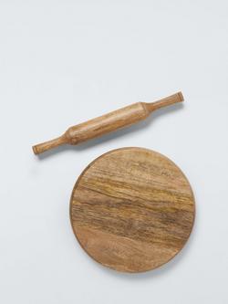 John Lewis Roti Board & Rolling Pin Set, FSC-Certified (Mango Wood), Natural
