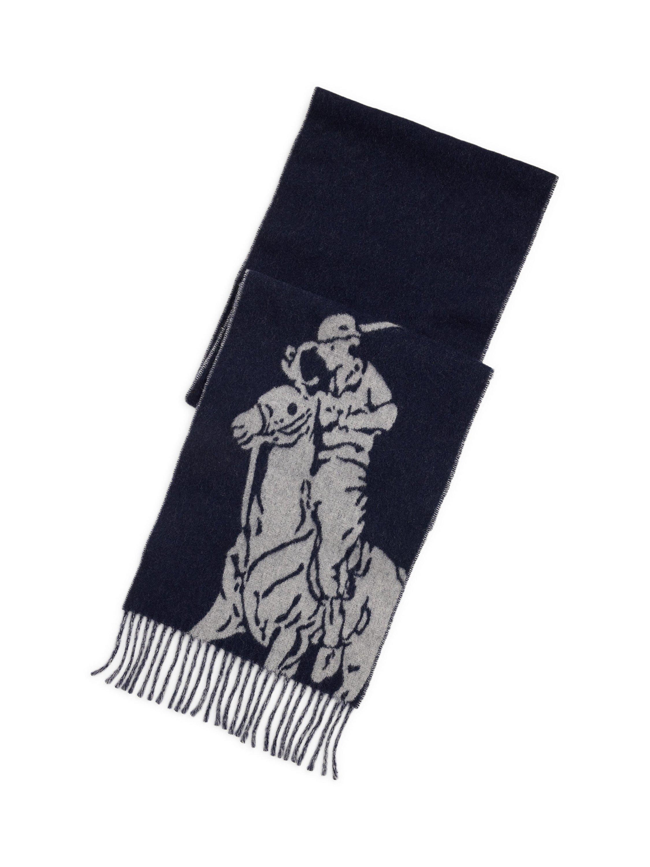 Ralph Lauren Wool Blend Double Faced Big Pony Scarf, Blue Navy