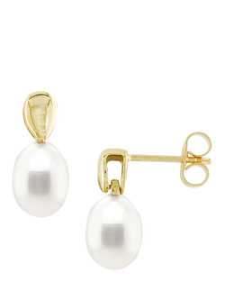 E.W Adams 9ct Gold Freshwater Pearl Bail Drop Earrings, Gold/White, Gold/White