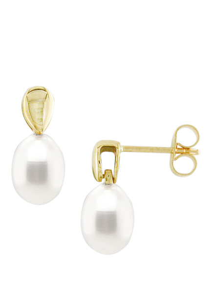 E.W Adams 9ct Gold Freshwater Pearl Bail Drop Earrings, Gold/White, Gold/White