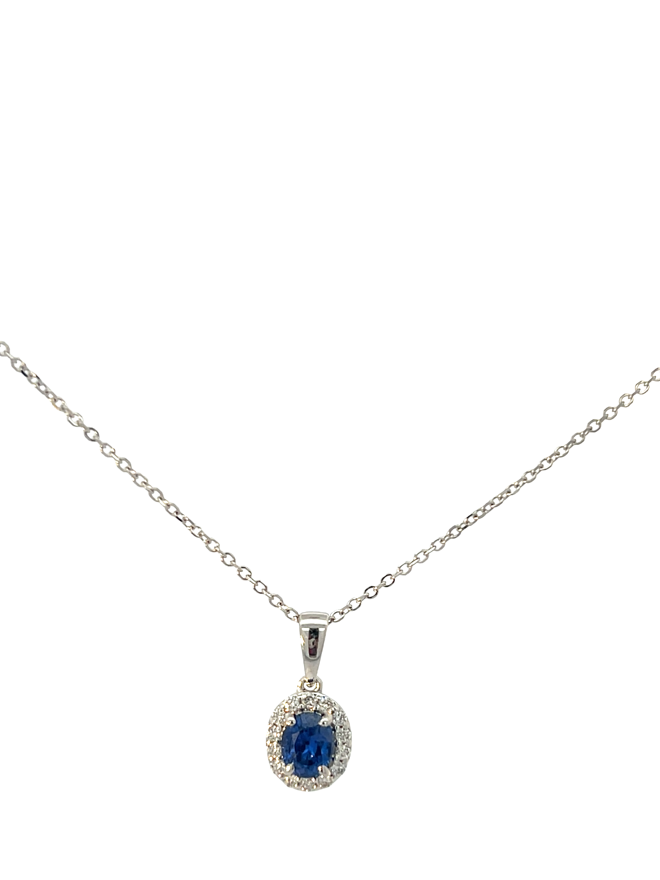 Product image 1 of 2, which shows E.W Adams 18ct White Gold Sapphire & Diamond Pendant Necklace