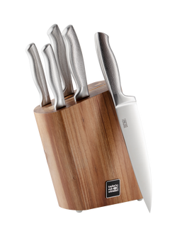Taylor's Eye Witness Auckland Acacia Wood Filled Knife Block Set, 5 Piece, Natural/Steel