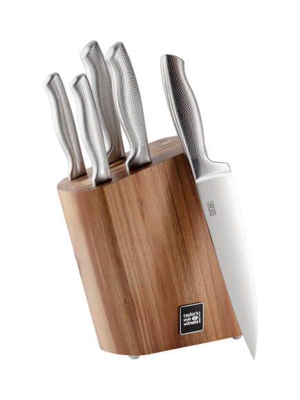 Taylor's Eye Witness Auckland Acacia Wood Filled Knife Block Set, 5 Piece, Natural/Steel