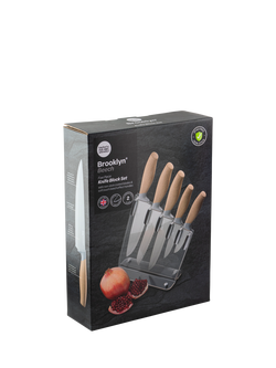 Taylor's Eye Witness Brooklyn Acrylic Filled Knife Block Set with Beech Effect Handles, 5 Piece - view 2, Clear/Beech
