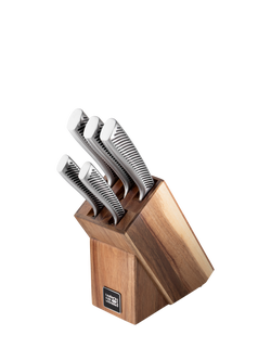 Taylor's Eye Witness Stratford Hollow Handle Acacia Wood Knife Block Set, 5 Piece, Natural/Steel