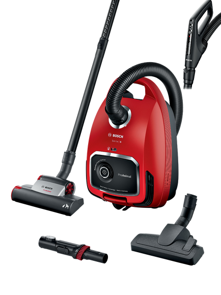 Bosch Series 6 BGL6PETGB ProAnimal Bagged Cylinder Vacuum Cleaner, Red, Red