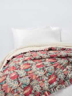 John Lewis x Sanderson Cantaloupe Quilted Frilled Bedspread, Multi, Mulberry