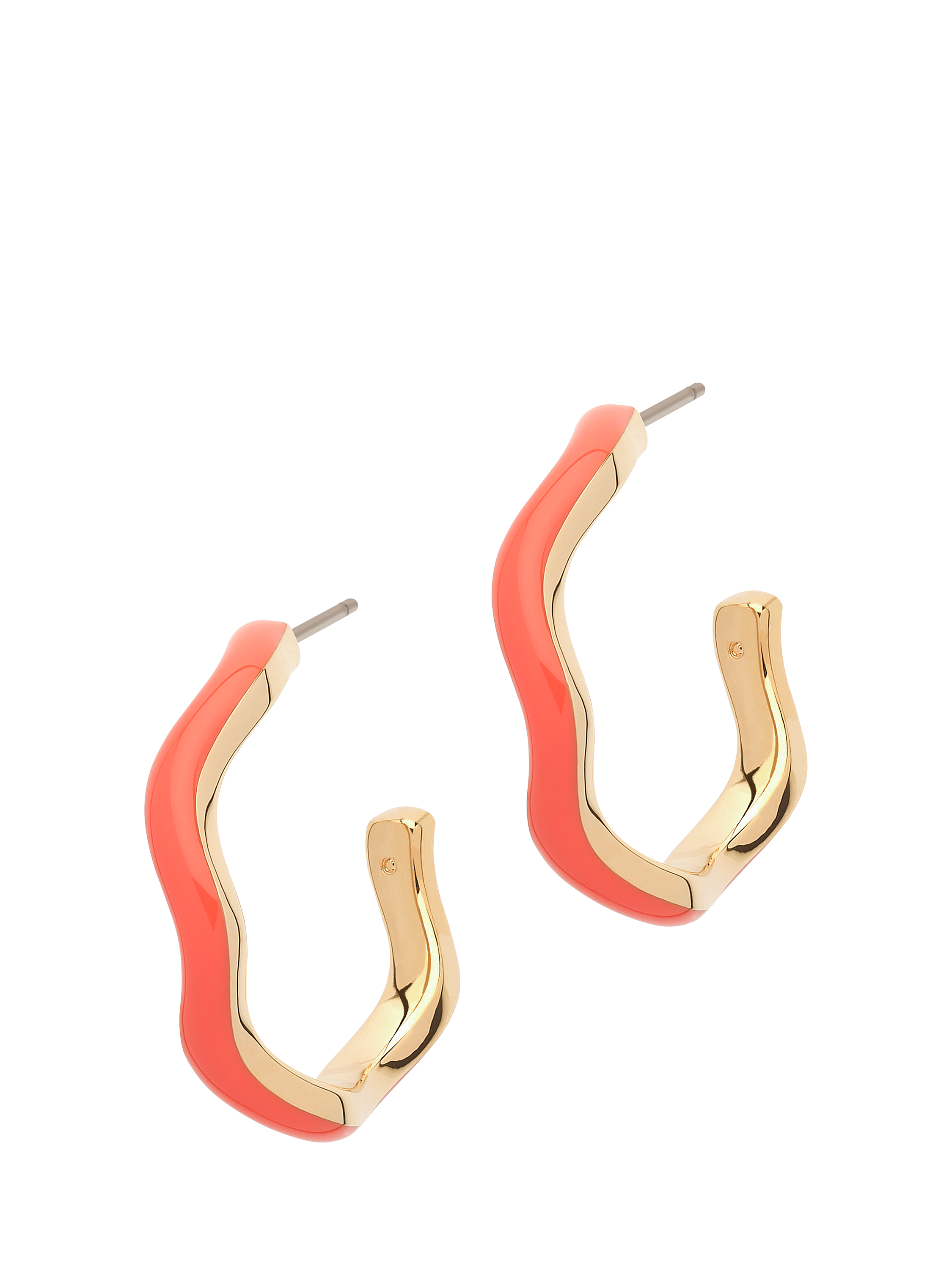 Product image 1 of 3, which shows Melissa Odabash Enamel Wave Hoop Earrings, Coral/Gold