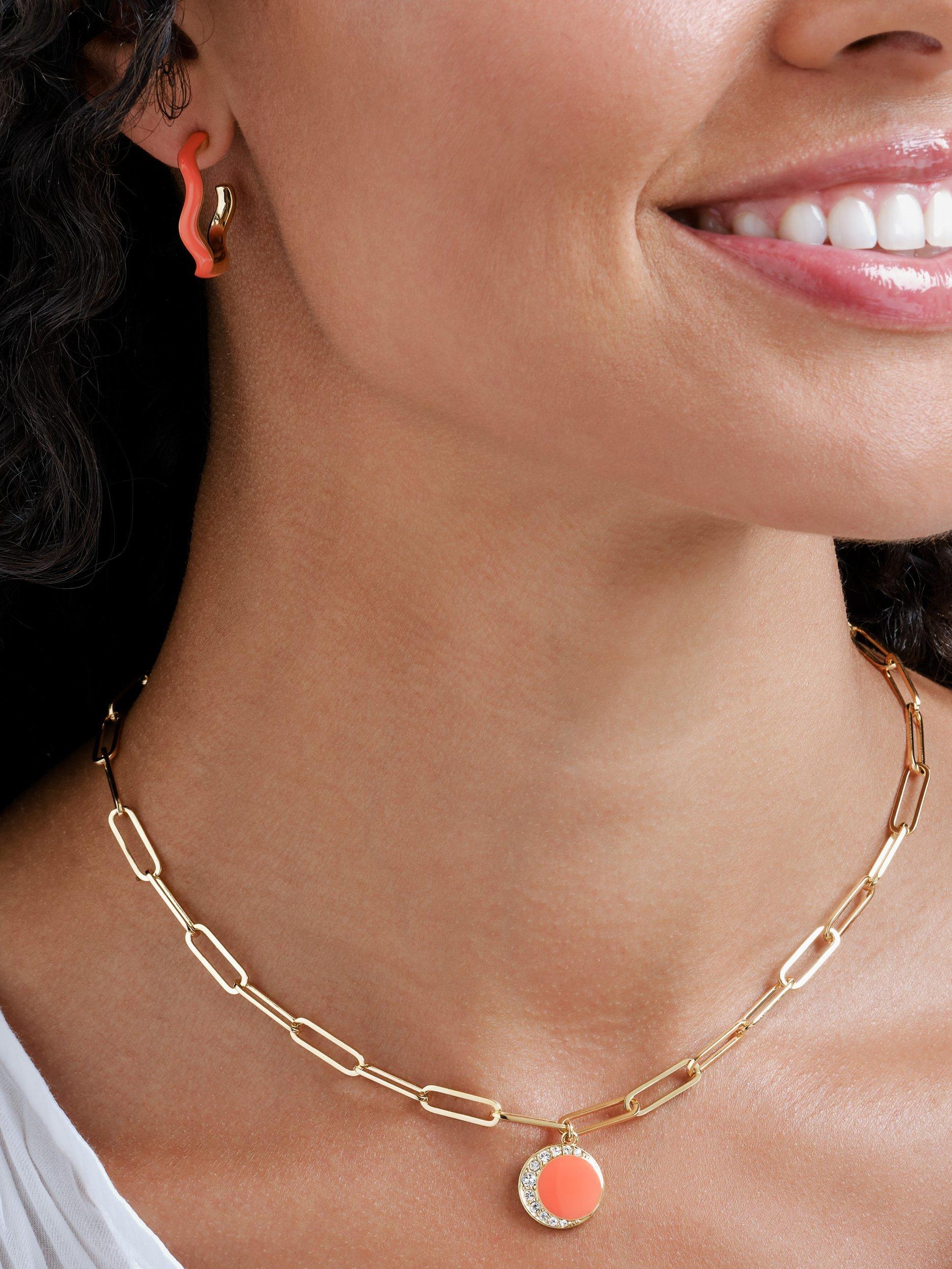 Product image 2 of 3, which shows Melissa Odabash Enamel Wave Hoop Earrings, Coral/Gold