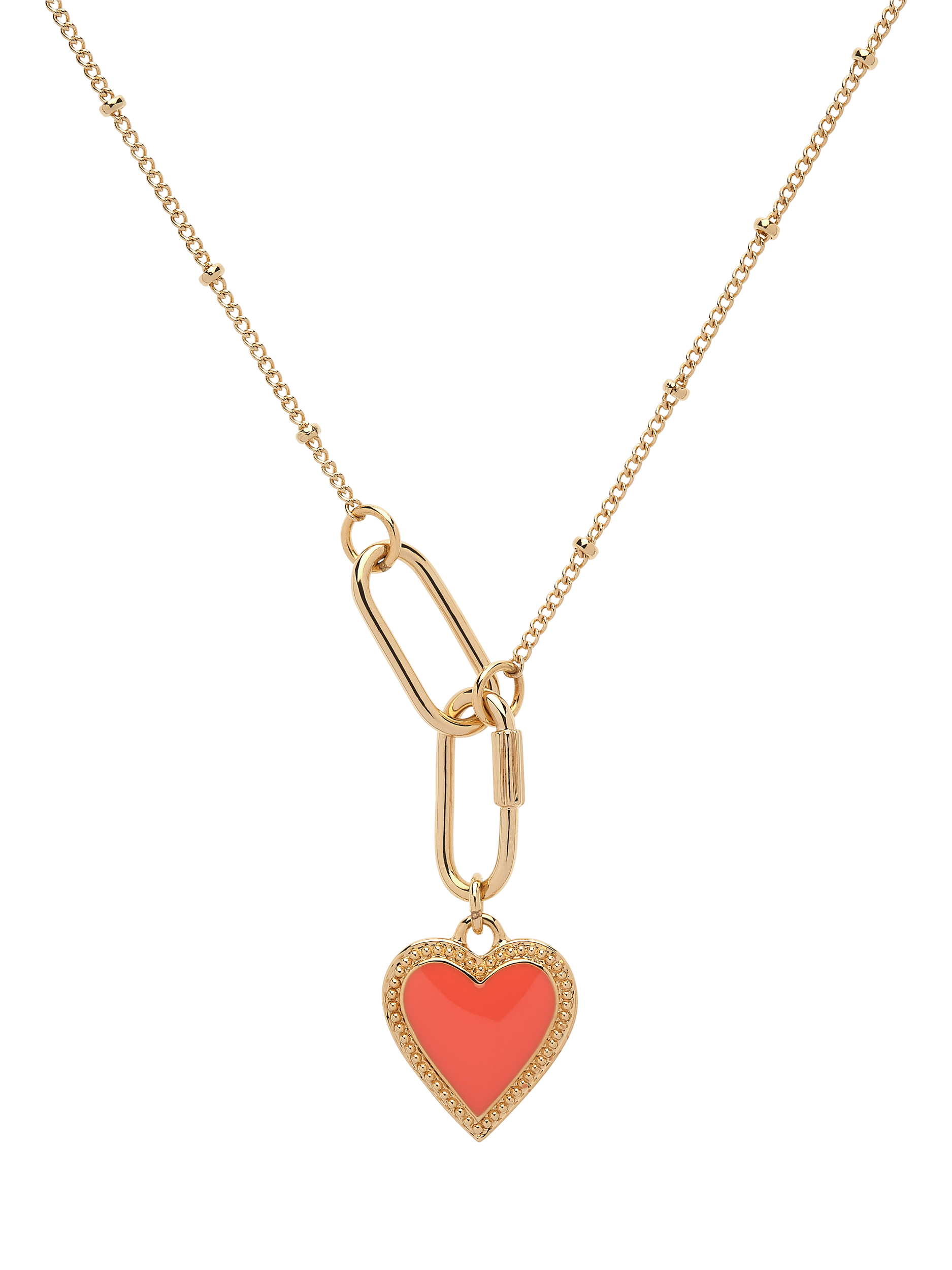 Product image 1 of 3, which shows Melissa Odabash Enamel Heart Pendant, Gold/Coral