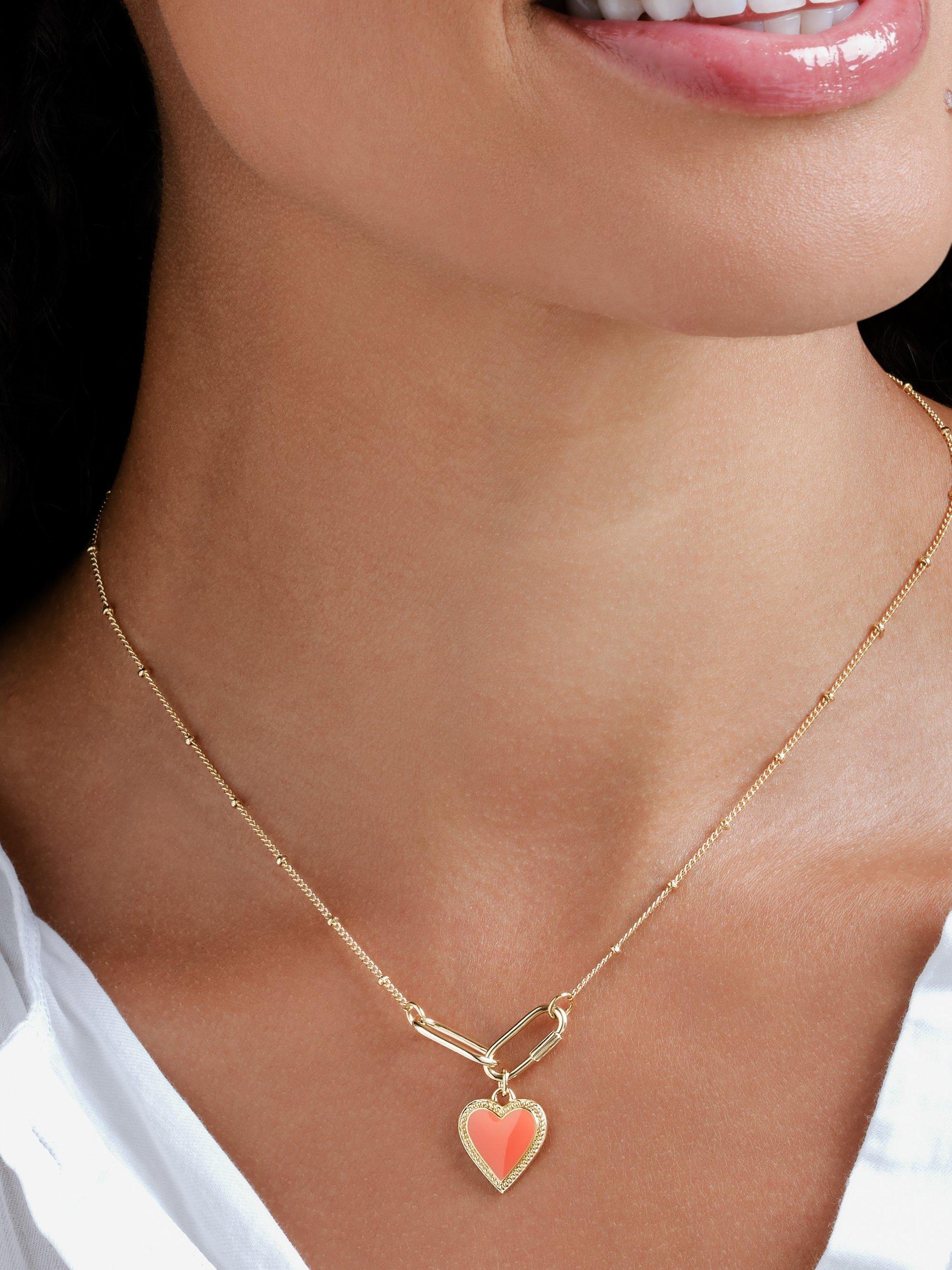 Product image 2 of 3, which shows Melissa Odabash Enamel Heart Pendant, Gold/Coral