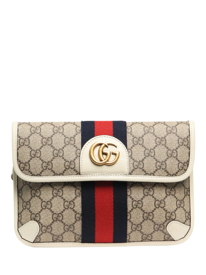 Pre-loved GUCCI Ophidia GG Canvas and Leather Cross Body Bag, Brown