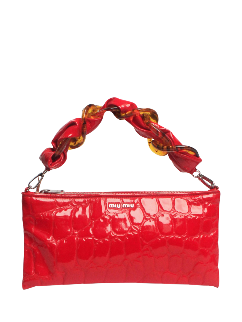 Product image 1 of 8, which shows Pre-loved Miu Miu Leather Reptile Effect Shoulder Bag, Red