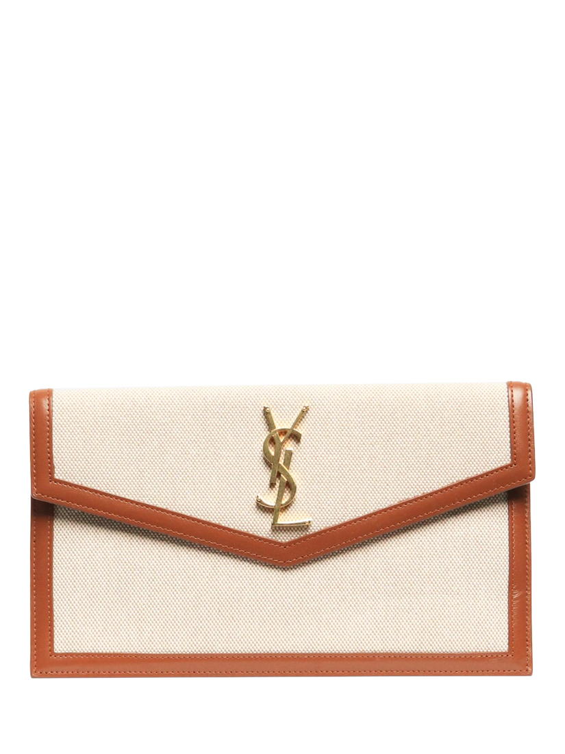 Pre-loved SAINT LAURENT Uptown Canvas and Leather Pouch, Beige