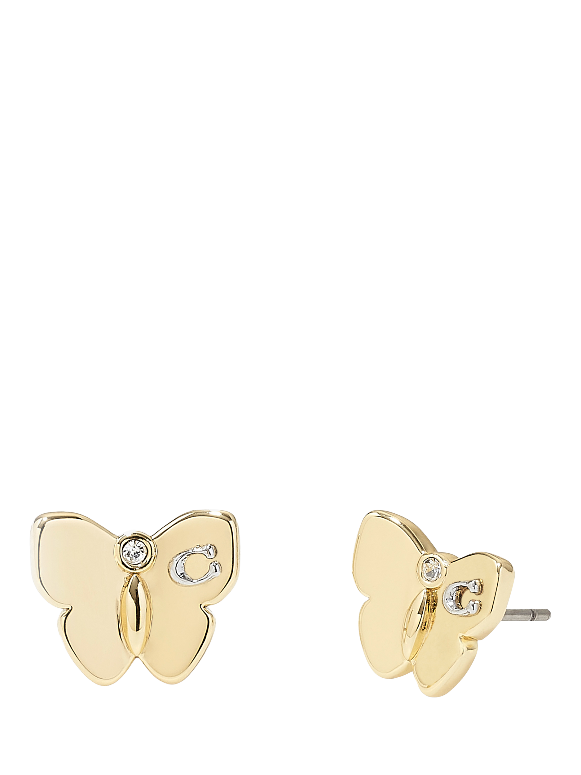 Product image 1 of 2, which shows Coach Signature C Butterfly Stud Earrings, Gold
