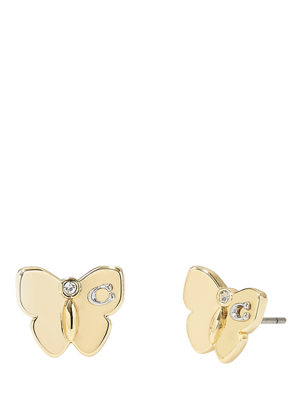 Coach Signature C Butterfly Stud Earrings, Gold, Gold