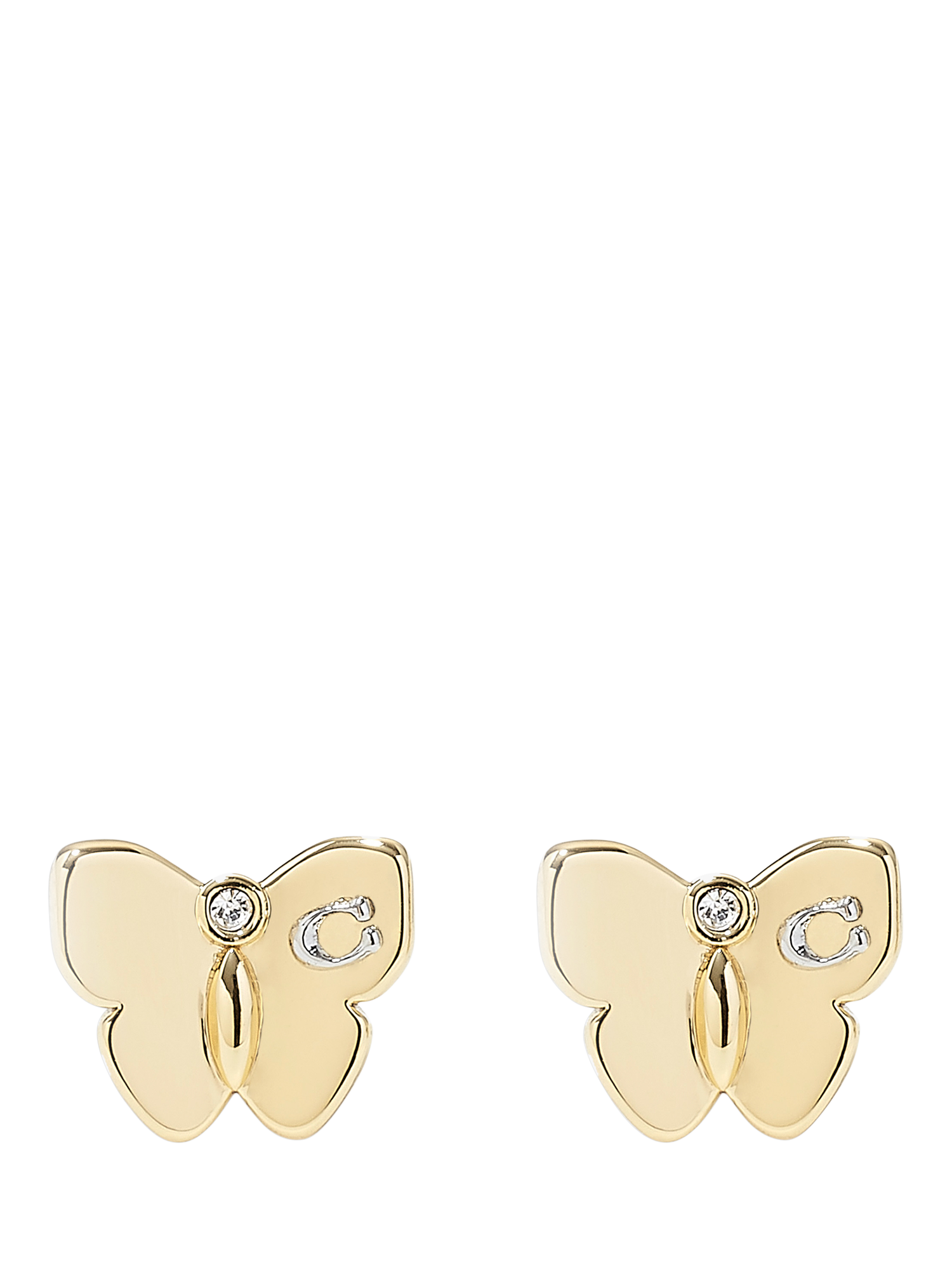 Product image 2 of 2, which shows Coach Signature C Butterfly Stud Earrings, Gold