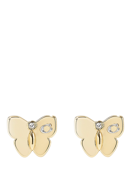Coach Signature C Butterfly Stud Earrings, Gold - view 2, Gold