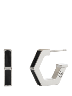 Coach Hexagon Enamel Huggie Earrings, Antique Silver, Antique Silver