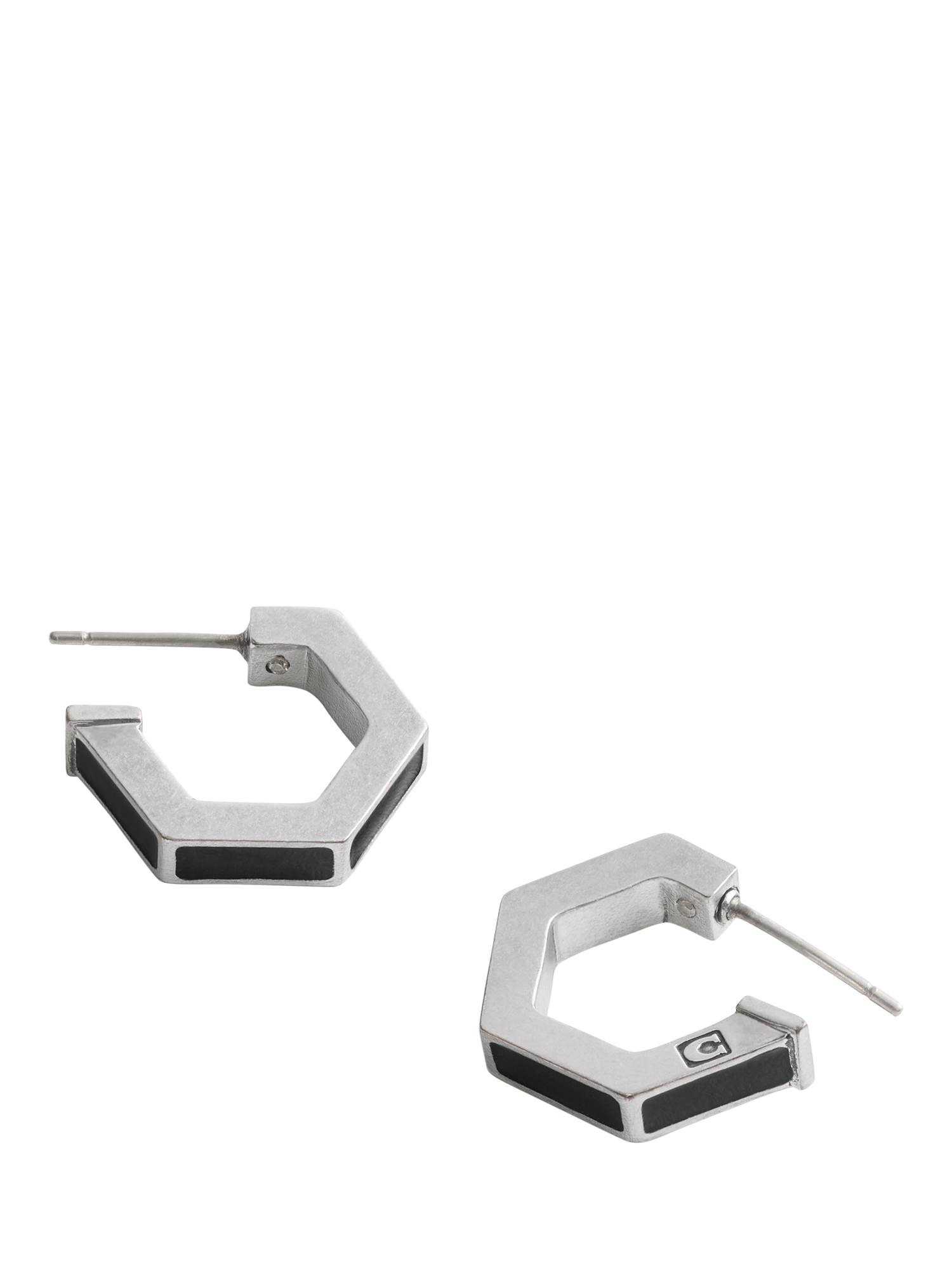 Product image 2 of 2, which shows Coach Hexagon Enamel Huggie Earrings, Antique Silver