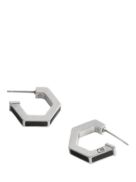 Coach Hexagon Enamel Huggie Earrings, Antique Silver - view 2, Antique Silver