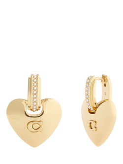 Coach Signature C Heart Drop Earrings, Gold, Gold