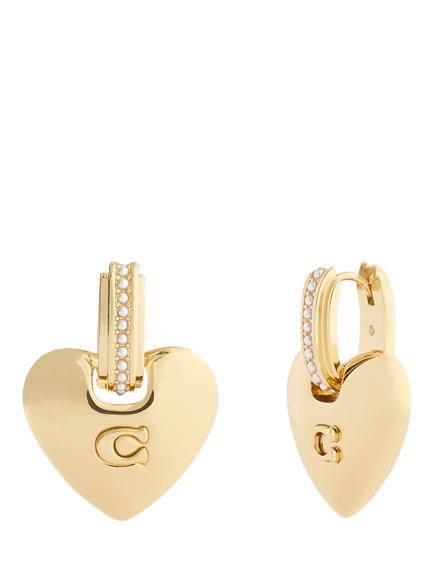 Coach Signature C Heart Drop Earrings, Gold, Gold