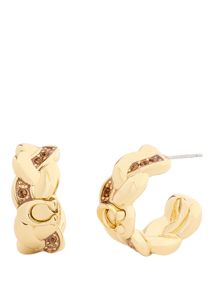 Coach Signature C Braided Hoop Earrings, Gold, Gold