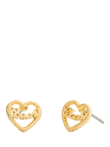 Coach Textured Open Heart Earrings, Gold, Gold