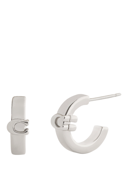 Coach Minimal Signature C Huggie Hoop Earrings, Rhodium
