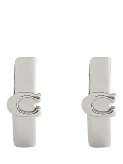 Coach Minimal Signature C Huggie Hoop Earrings - view 2, Rhodium