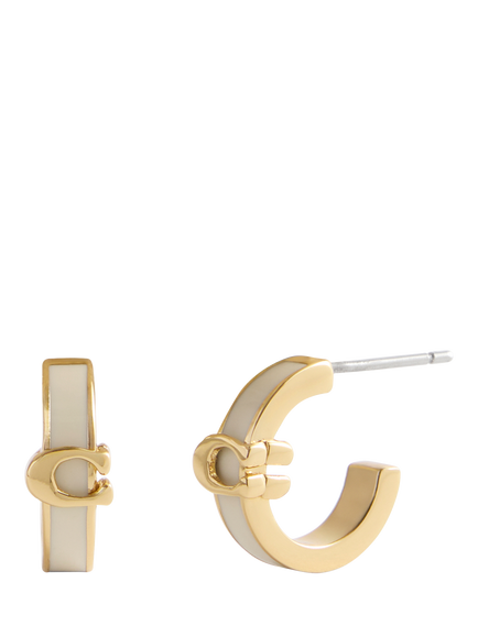 Coach Signature C Minimal Huggie Hoop Earrings, Gold, Gold