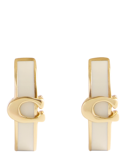 Coach Signature C Minimal Huggie Hoop Earrings, Gold - view 2, Gold